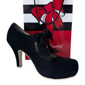 Lola Ramona Copenhagen Black Bow Angie Suede Mary Jane Pump Heels Size 10